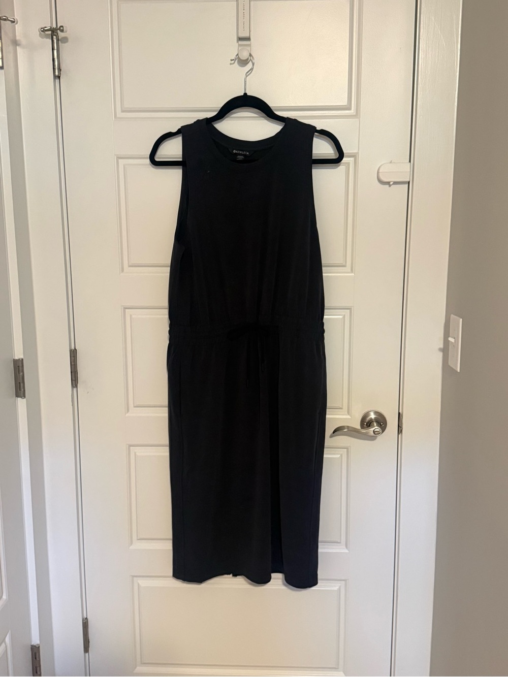 Athleta Black Sleeveless Midi Dress with Drawstring Waist